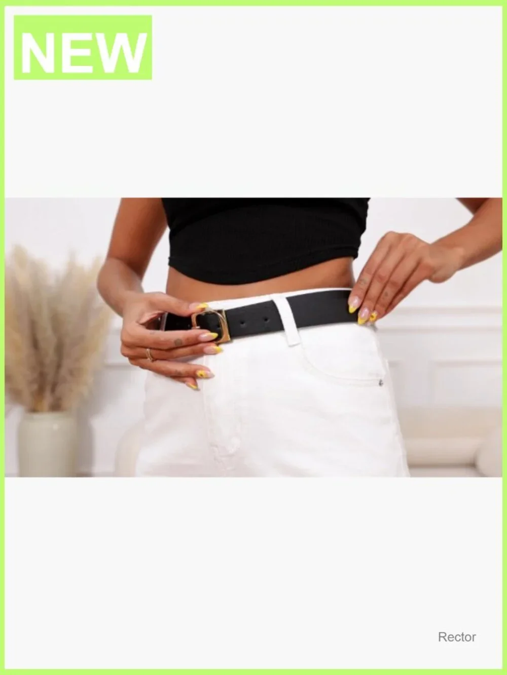 Women's Leather Belt with Gold Buckle, 1.1